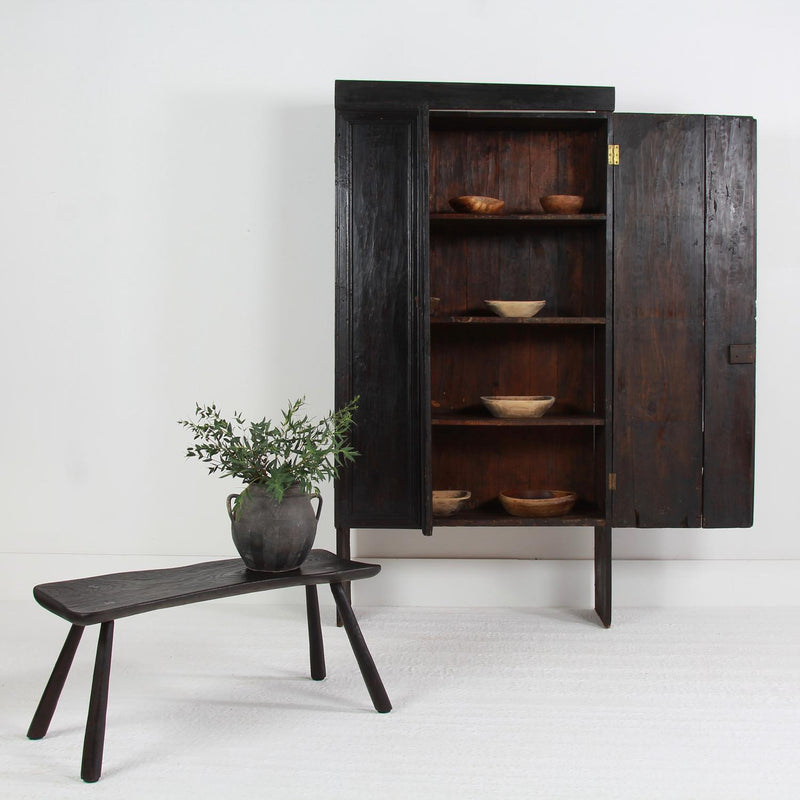 Exceptional Primitive Spanish Mountain Cupboard in Striking Black Patina