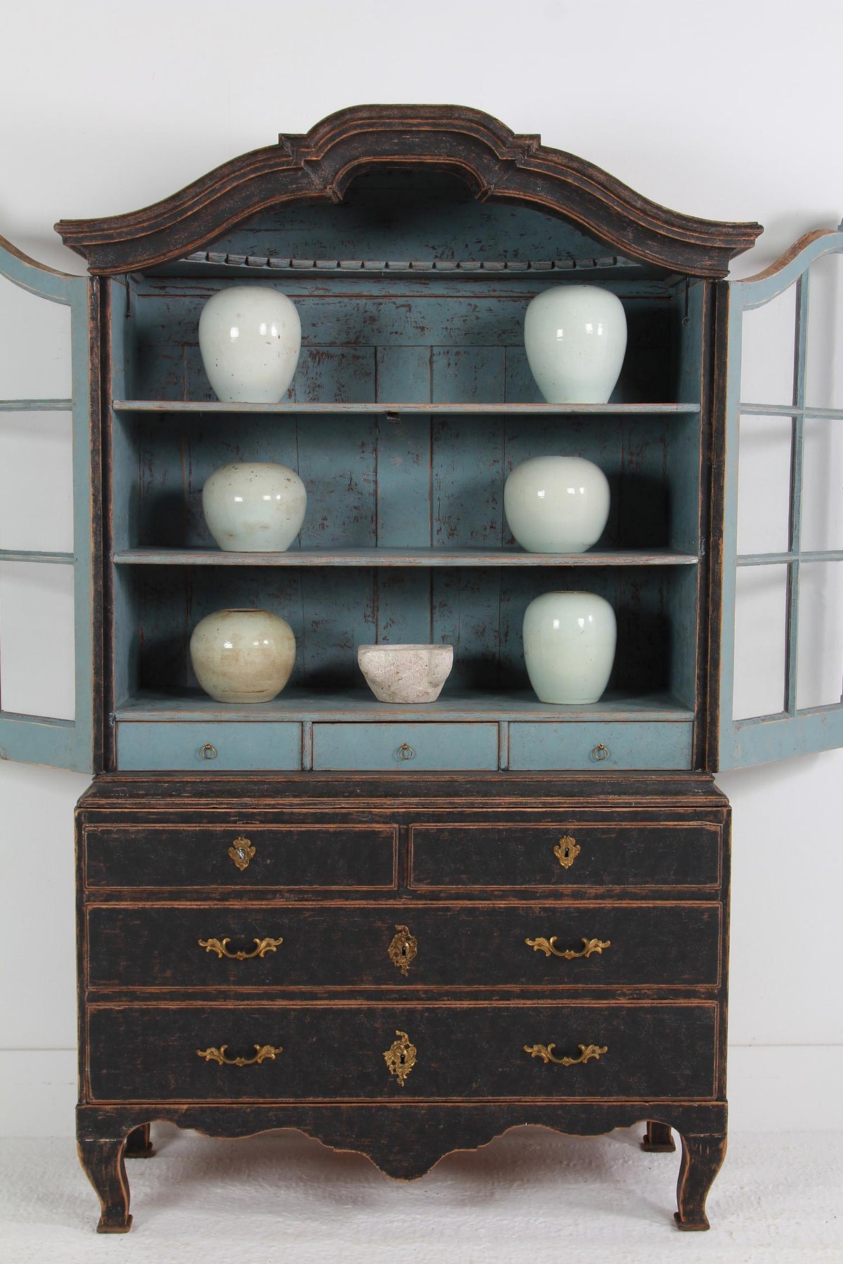 Striking Period Swedish 18thC Rococo Glazed Cabinet