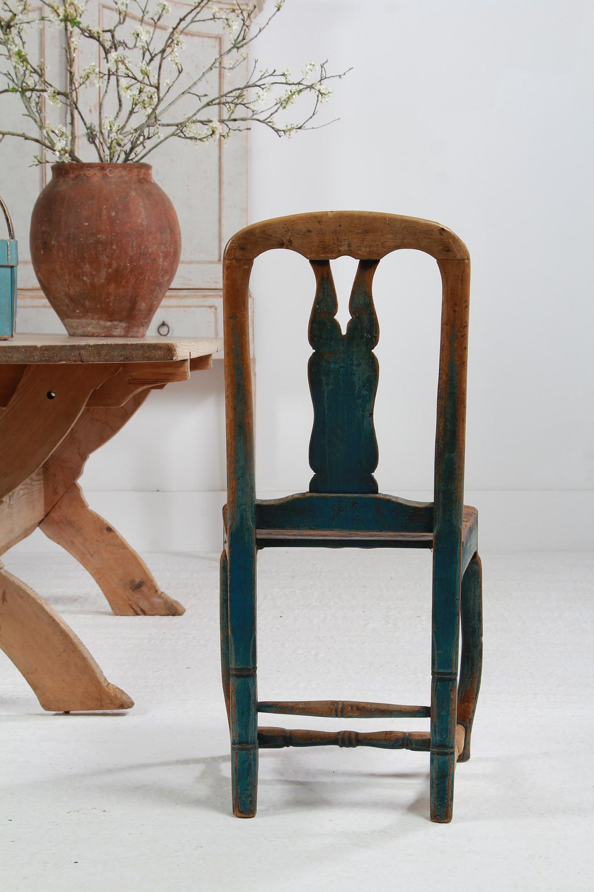 Swedish 18th Century Rococo Side Chair in Original Blue Patina