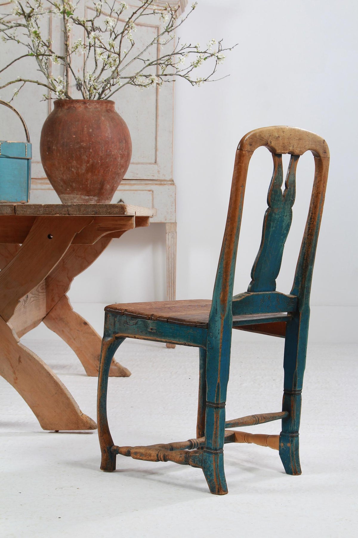 Swedish 18th Century Rococo Side Chair in Original Blue Patina