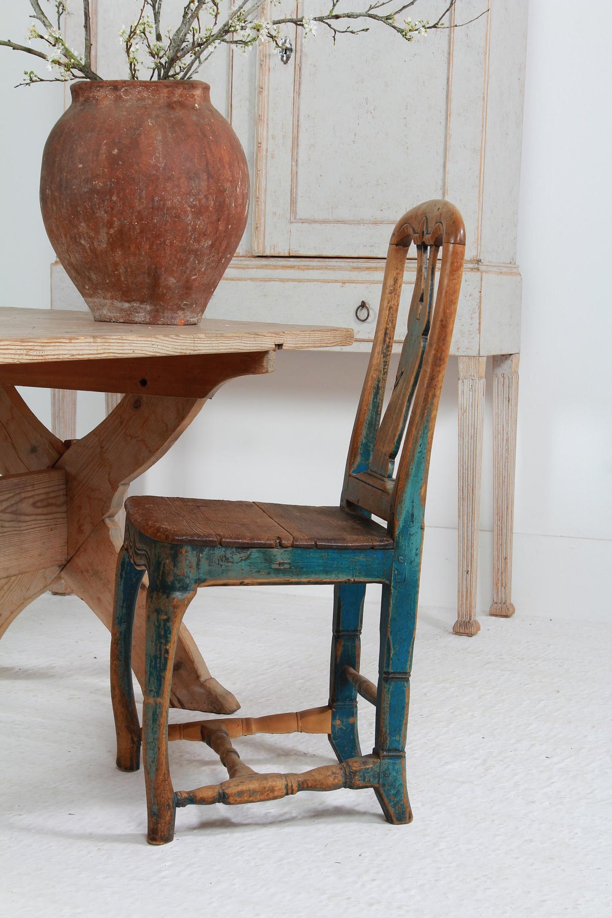 Swedish 18th Century Rococo Side Chair in Original Blue Patina