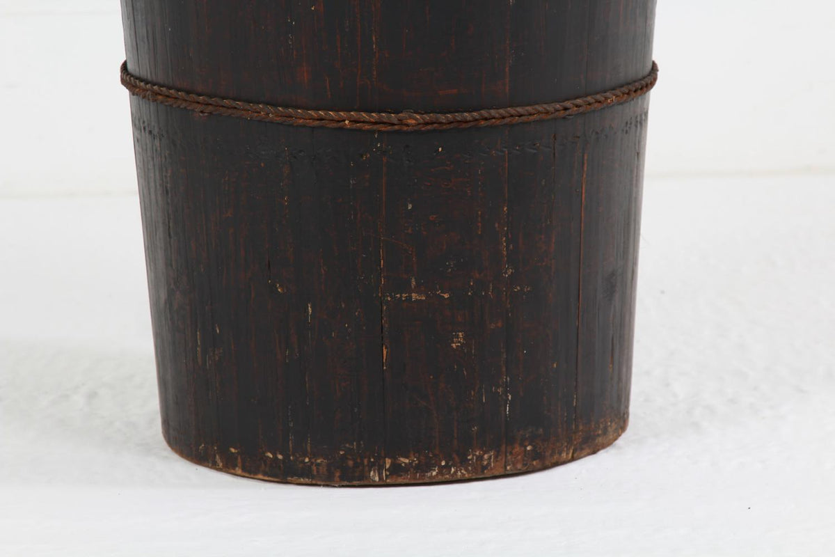 JAPANESE WABI WABI PINE BARREL CHAIR IN STRIKING BLACK PAINT