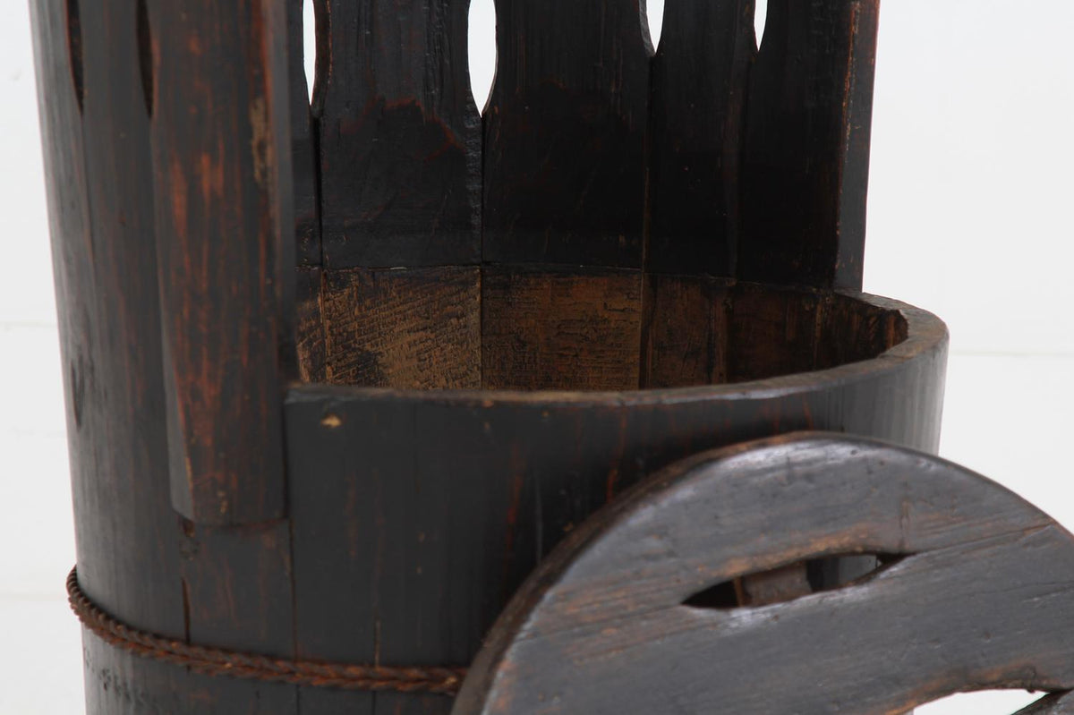 JAPANESE WABI WABI PINE BARREL CHAIR IN STRIKING BLACK PAINT