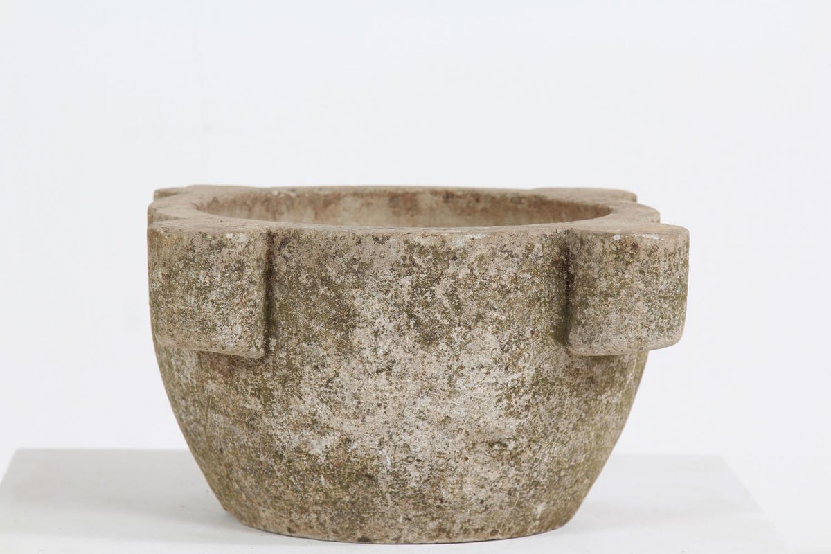 Elegant French 19th Hand-Chiseled Stone Mortar