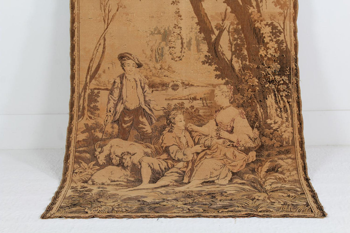 Faded French  Mid 20thC Country Scene Tapestry Panel