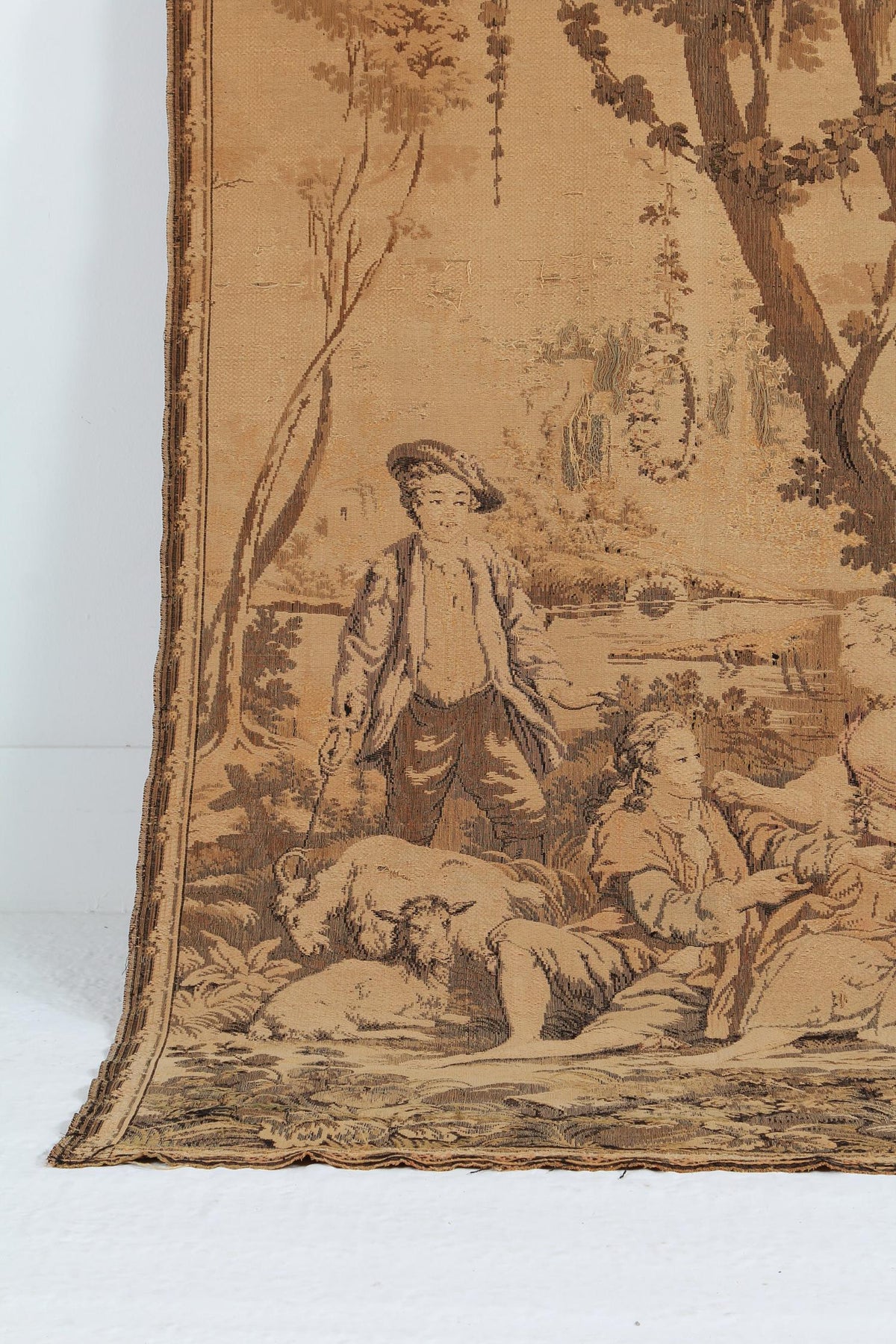 Faded French  Mid 20thC Country Scene Tapestry Panel