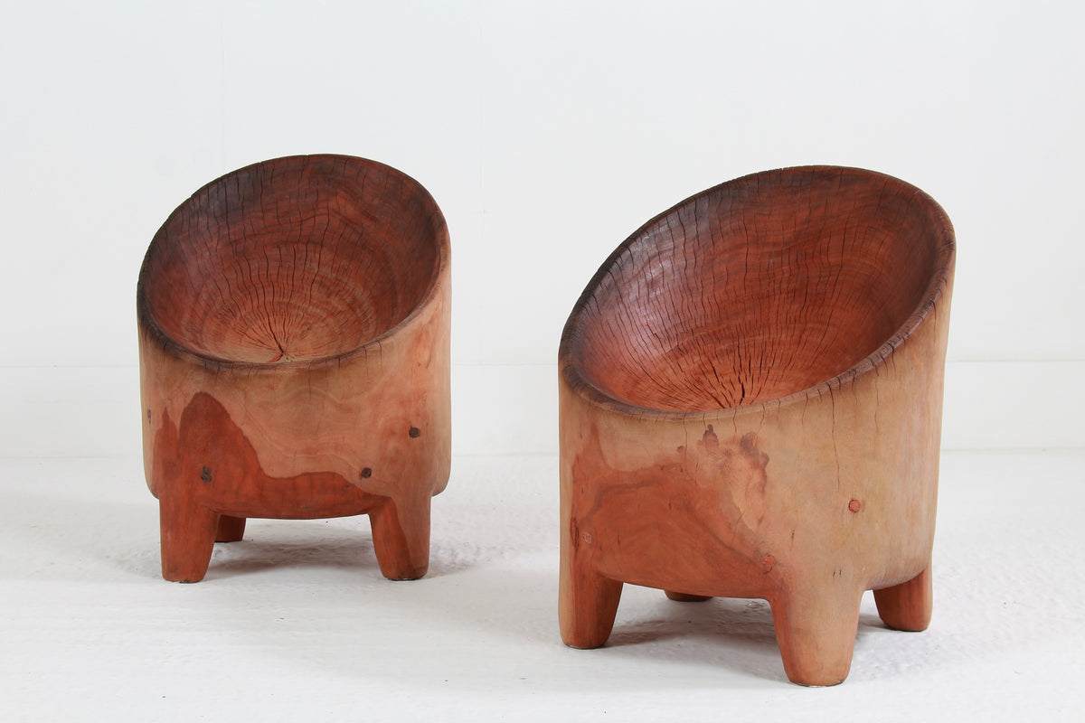 Hand Carved Primitive Wabi Sabi Brutalist Stump Chairs