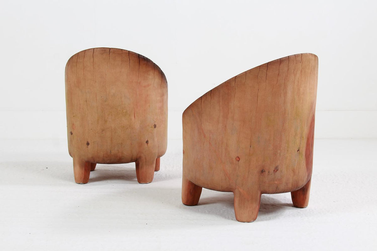 Hand Carved Primitive Wabi Sabi Brutalist Stump Chairs