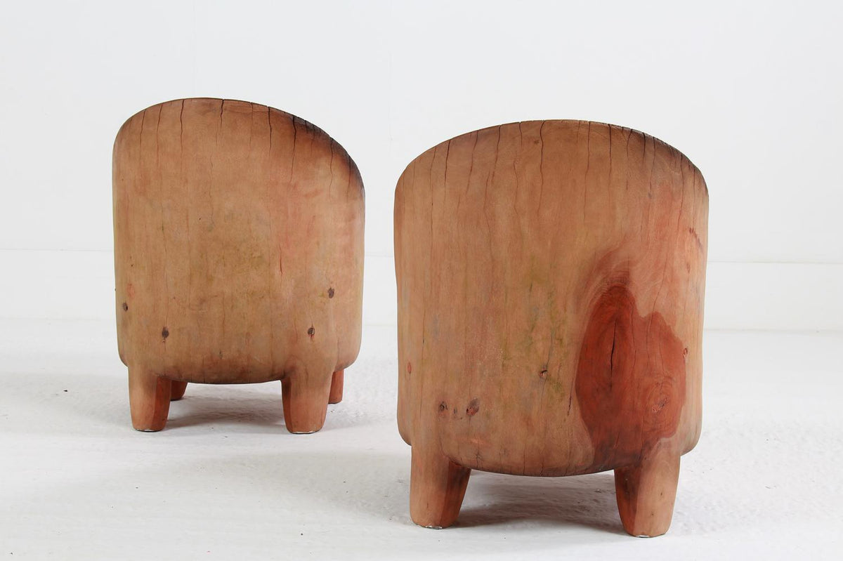 Hand Carved Primitive Wabi Sabi Brutalist Stump Chairs