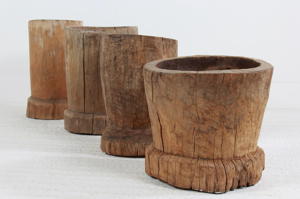 WONDERFUL COLLECTION OF GNARLY XL JAPANESE USU WOODEN MORTARS