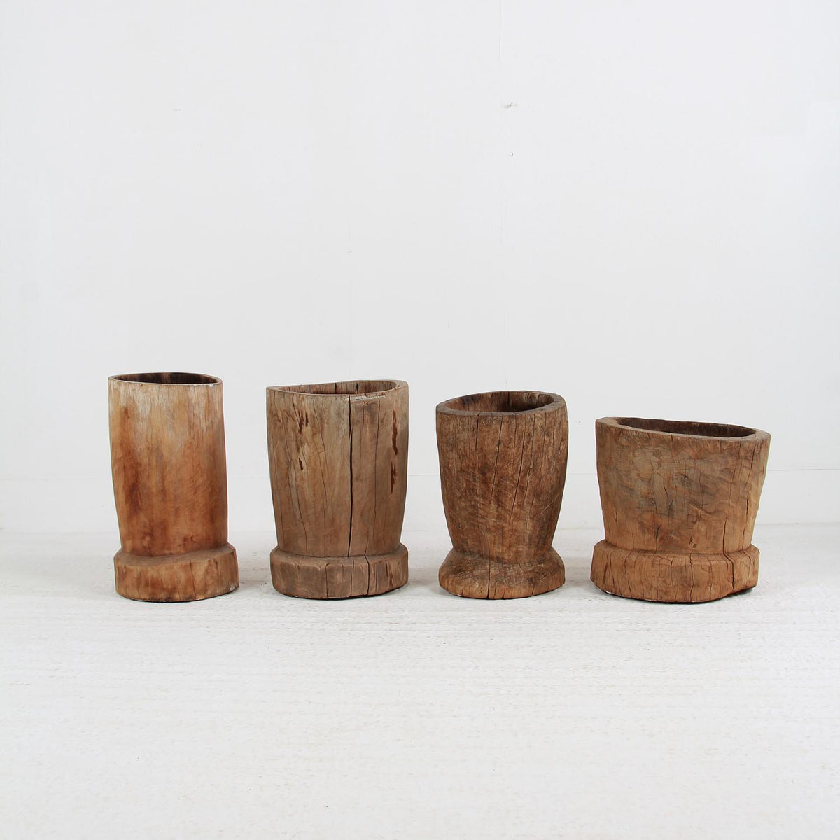 WONDERFUL COLLECTION OF GNARLY XL JAPANESE USU WOODEN MORTARS