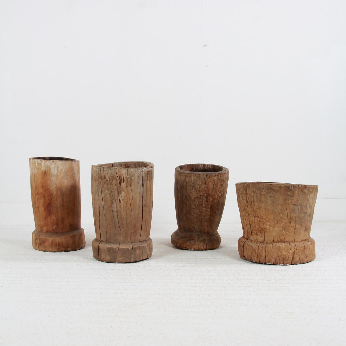 WONDERFUL COLLECTION OF GNARLY XL JAPANESE USU WOODEN MORTARS