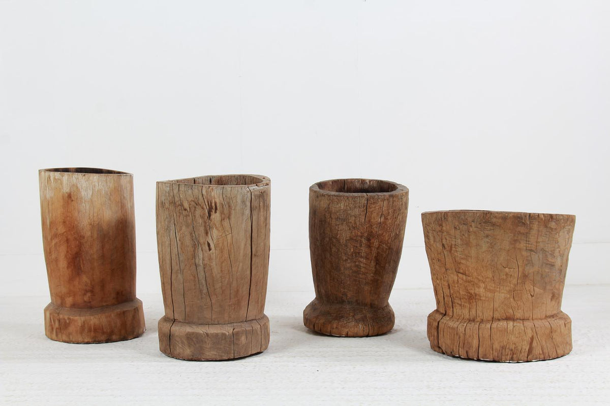 WONDERFUL COLLECTION OF GNARLY XL JAPANESE USU WOODEN MORTARS