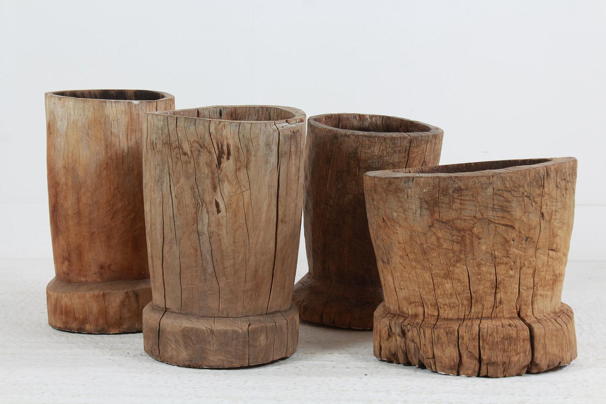 WONDERFUL COLLECTION OF GNARLY XL JAPANESE USU WOODEN MORTARS