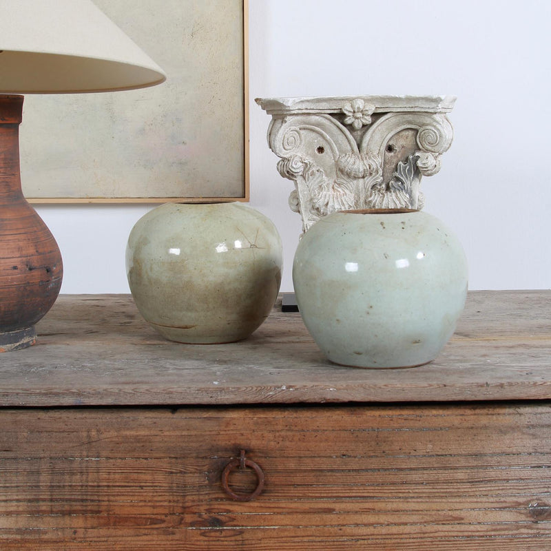 Two Antique  Chinese 19thC Ceramic Glazed Ginger Jars