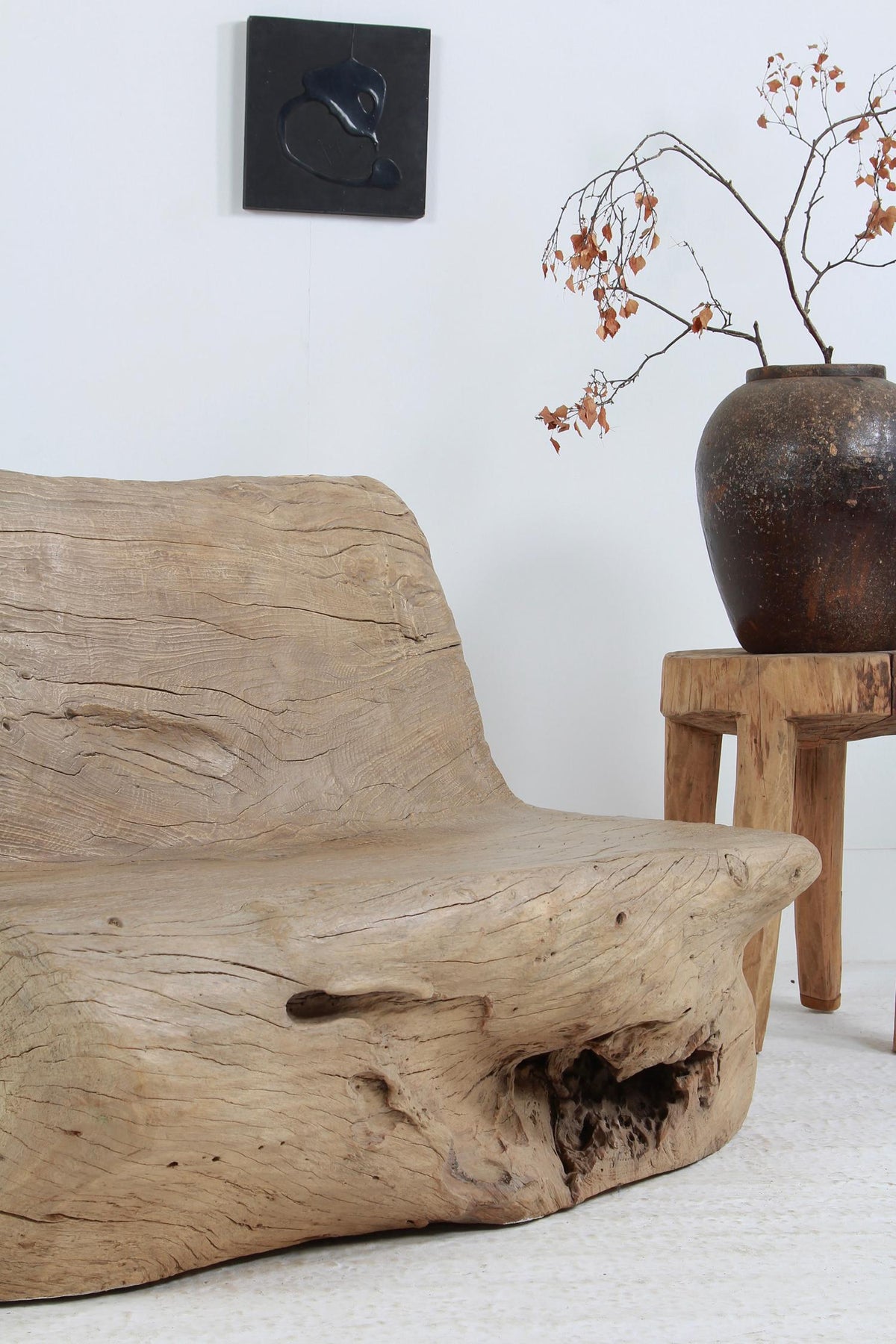 Huge Hand Carved Primitive Wabi Sabi Brutalist Tree Bench