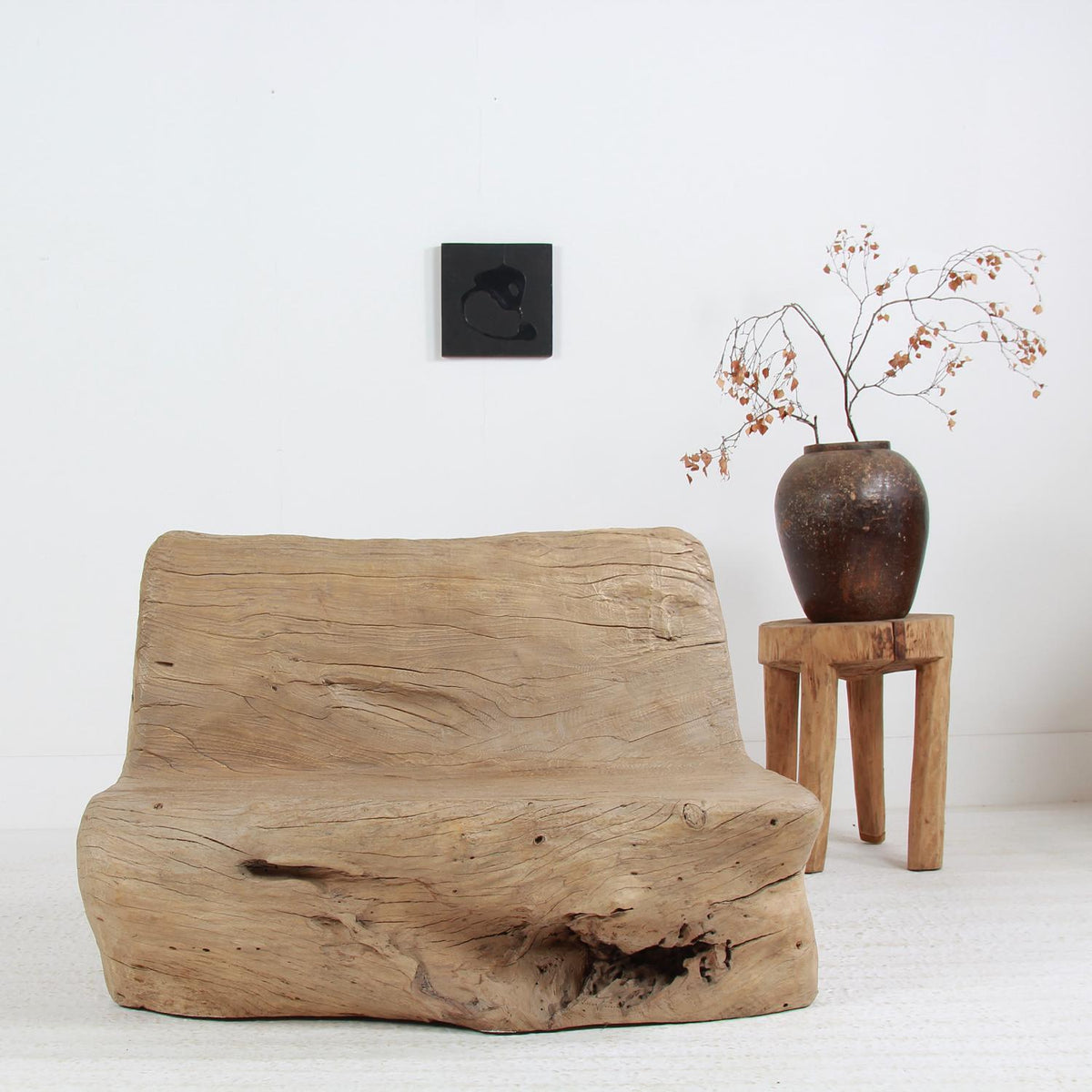 Huge Hand Carved Primitive Wabi Sabi Brutalist Tree Bench