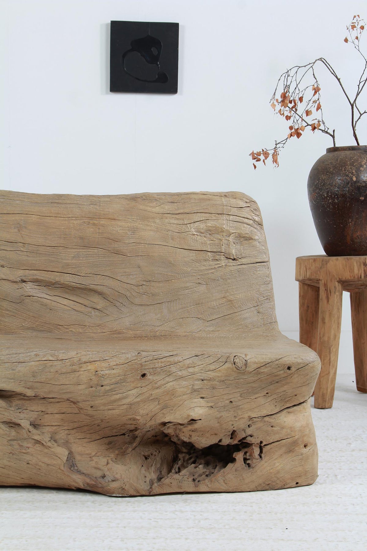 Huge Hand Carved Primitive Wabi Sabi Brutalist Tree Bench