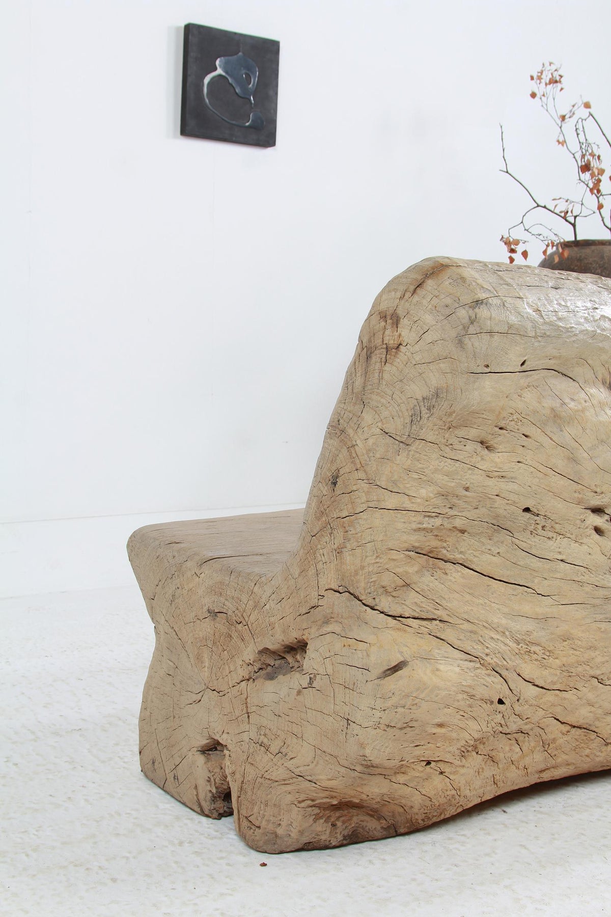 Huge Hand Carved Primitive Wabi Sabi Brutalist Tree Bench