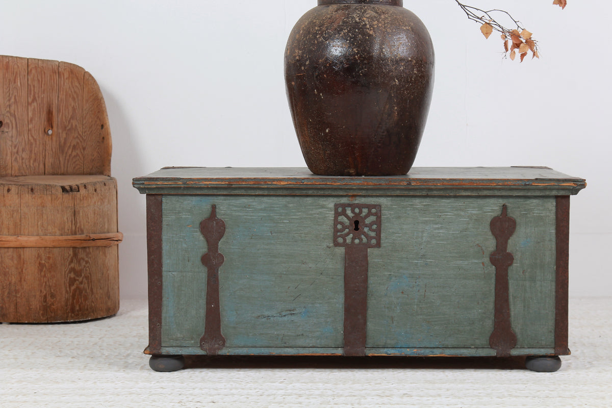 Swedish 19thC Painted Marriage Trunk Dated  1826