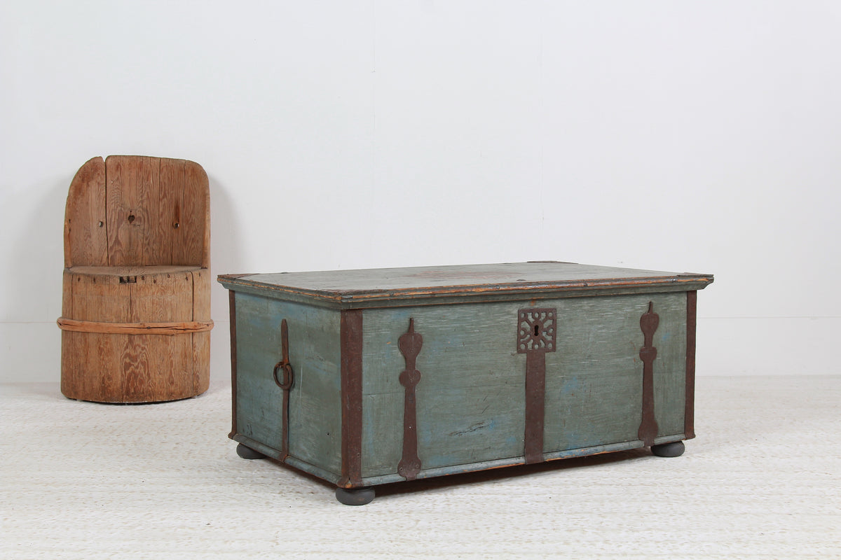 Swedish 19thC Painted Marriage Trunk Dated  1826