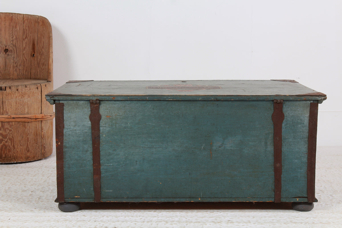 Swedish 19thC Painted Marriage Trunk Dated  1826