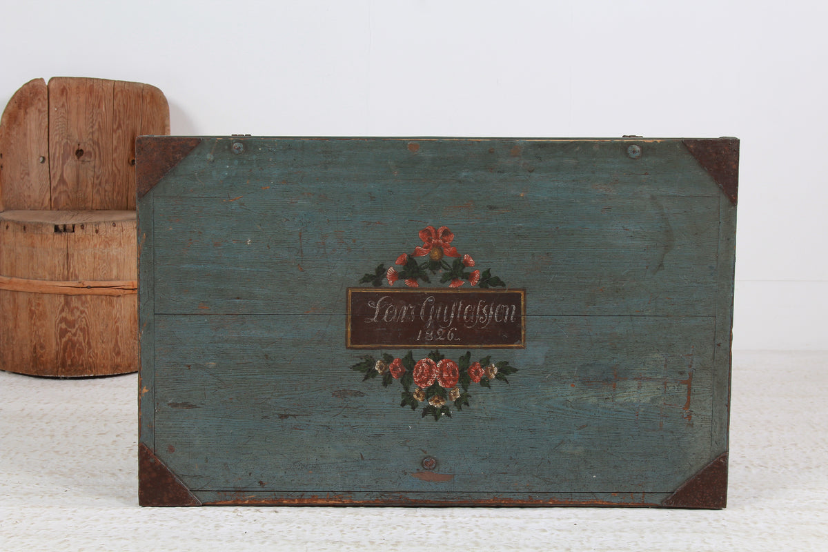 Swedish 19thC Painted Marriage Trunk Dated  1826