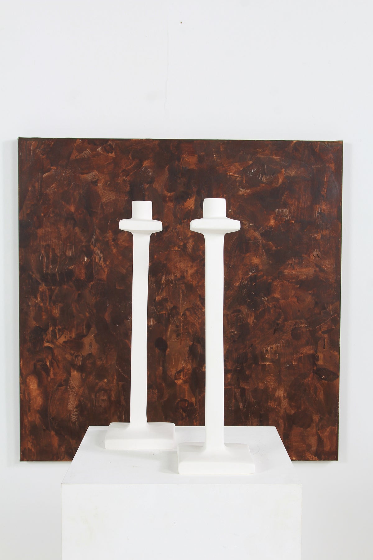 PAIR OF BEAUTIFULLY HANDMADE SCULPTURED WHITE PLASTER CANDLESTICKS