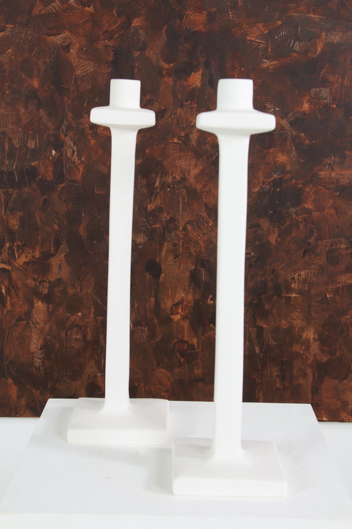 PAIR OF BEAUTIFULLY HANDMADE SCULPTURED WHITE PLASTER CANDLESTICKS