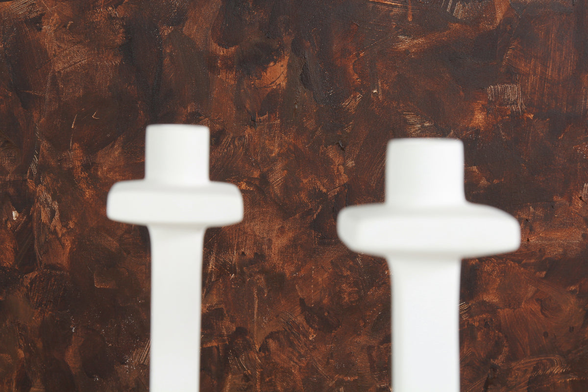 PAIR OF BEAUTIFULLY HANDMADE SCULPTURED WHITE PLASTER CANDLESTICKS