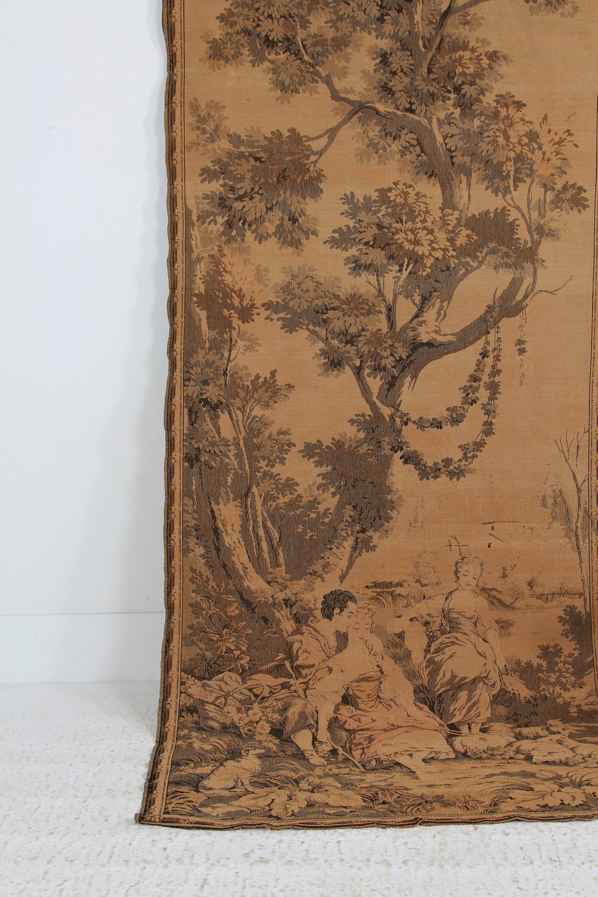 FRENCH MID 20THC TIME WORN COUNTRY SCENE TAPESTRY PANEL