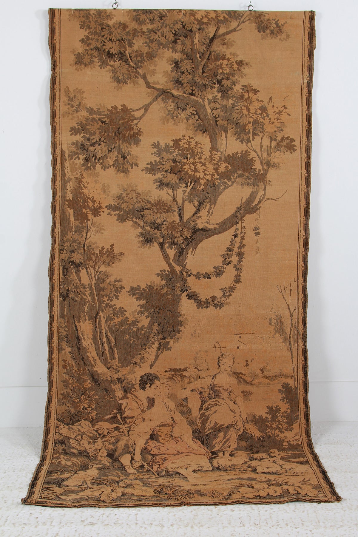 FRENCH MID 20THC TIME WORN COUNTRY SCENE TAPESTRY PANEL