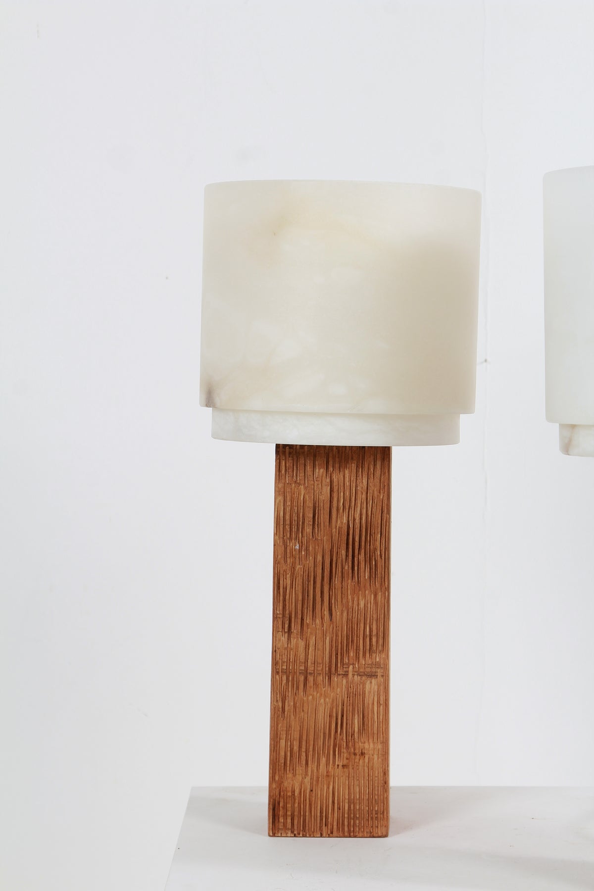 Spanish Modernist Designer Alabaster and Chesnut Table Lamps