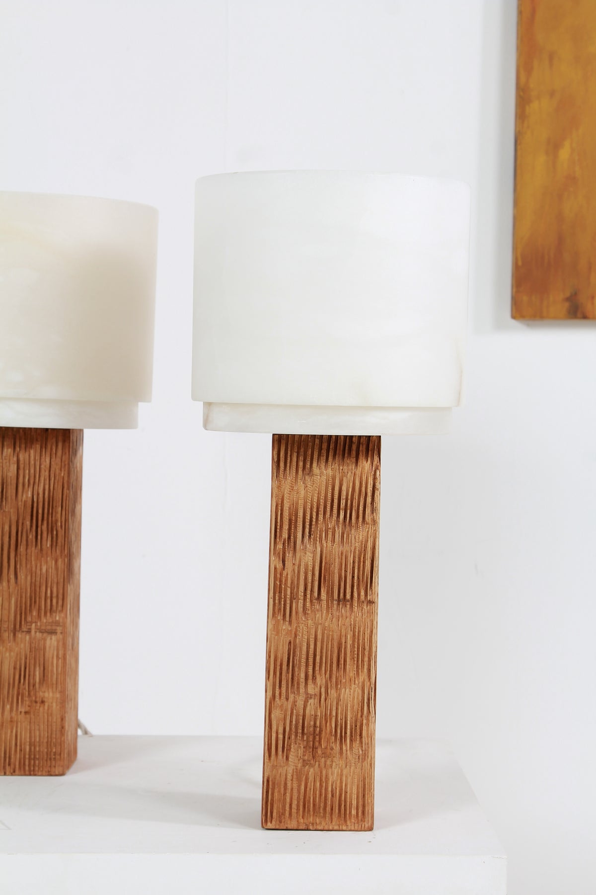 Spanish Modernist Designer Alabaster and Chesnut Table Lamps