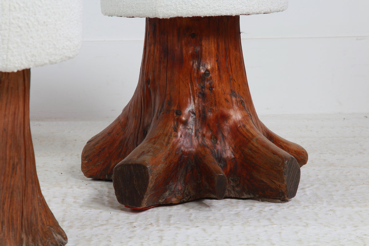 Collection of three GNARLY ELM TREE STUMP ROOT STOOLS IN BOUCLE