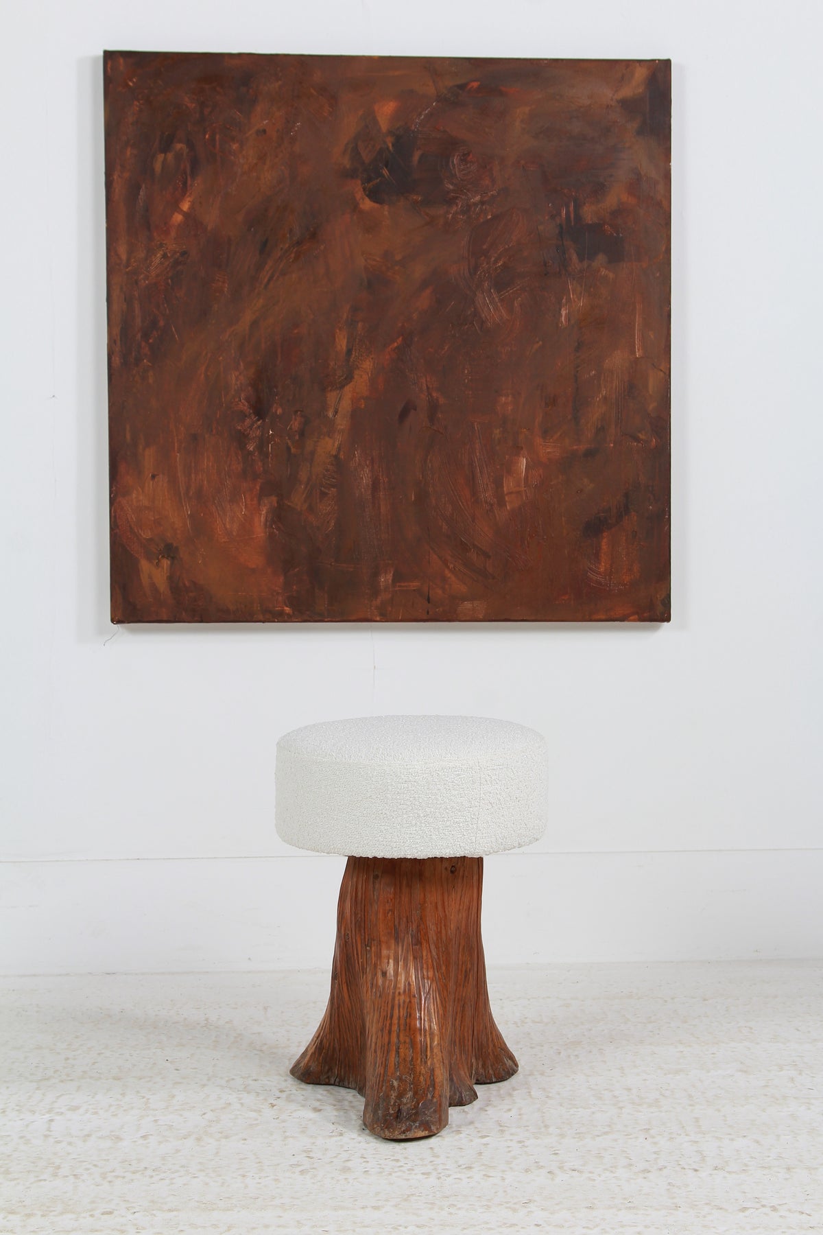 Collection of three GNARLY ELM TREE STUMP ROOT STOOLS IN BOUCLE