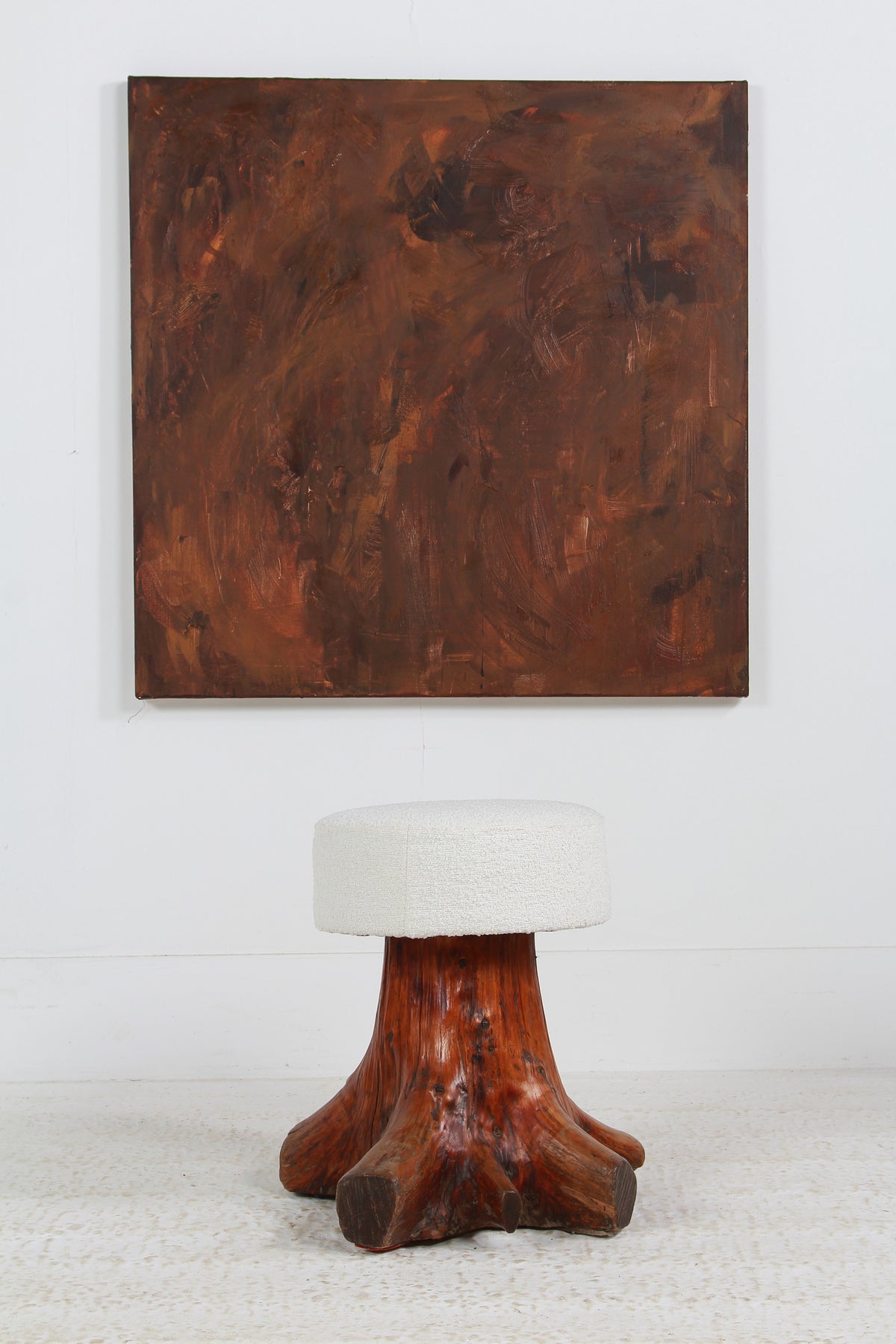 Collection of three GNARLY ELM TREE STUMP ROOT STOOLS IN BOUCLE