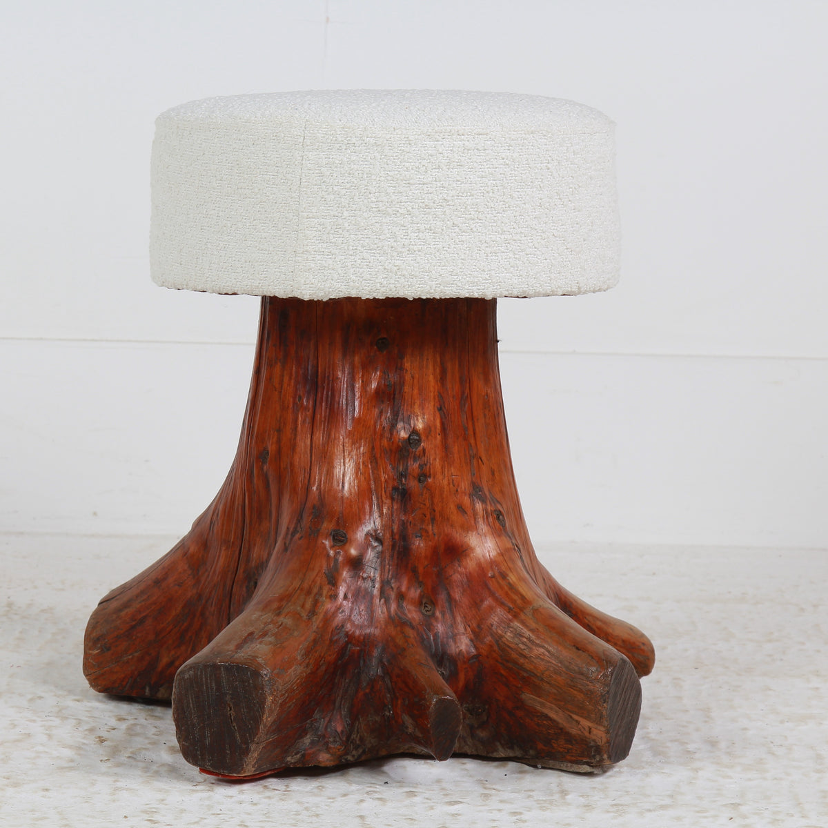 Collection of three GNARLY ELM TREE STUMP ROOT STOOLS IN BOUCLE