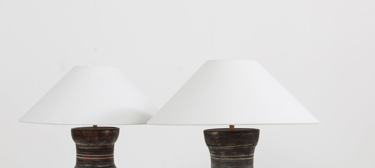 CHINESE HAN-STYLE TABLE LAMPS WITH HANDMADE BELGIAN WHITE LINEN SHADES