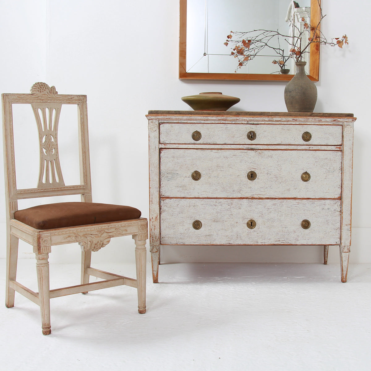 Swedish Gustavian Painted 18thC Commode with Faux Marble Top