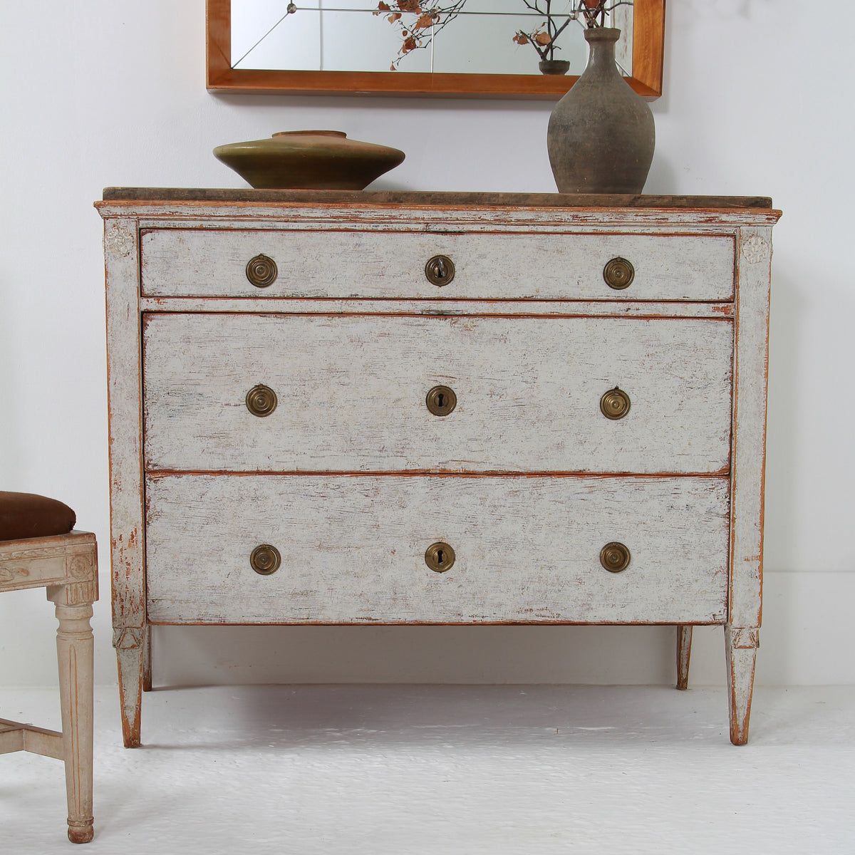 Swedish Gustavian Painted 18thC Commode with Faux Marble Top