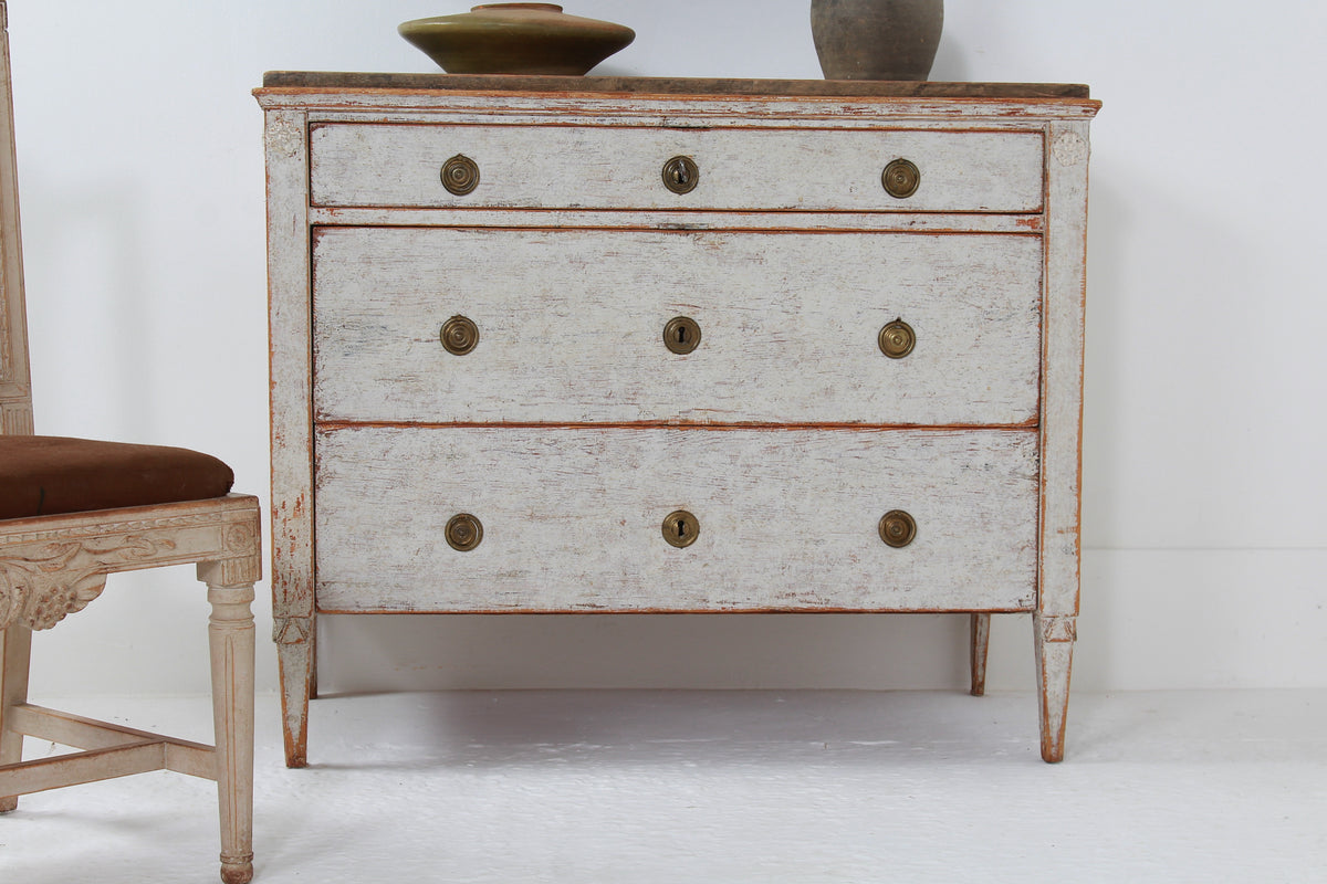 Swedish Gustavian Painted 18thC Commode with Faux Marble Top