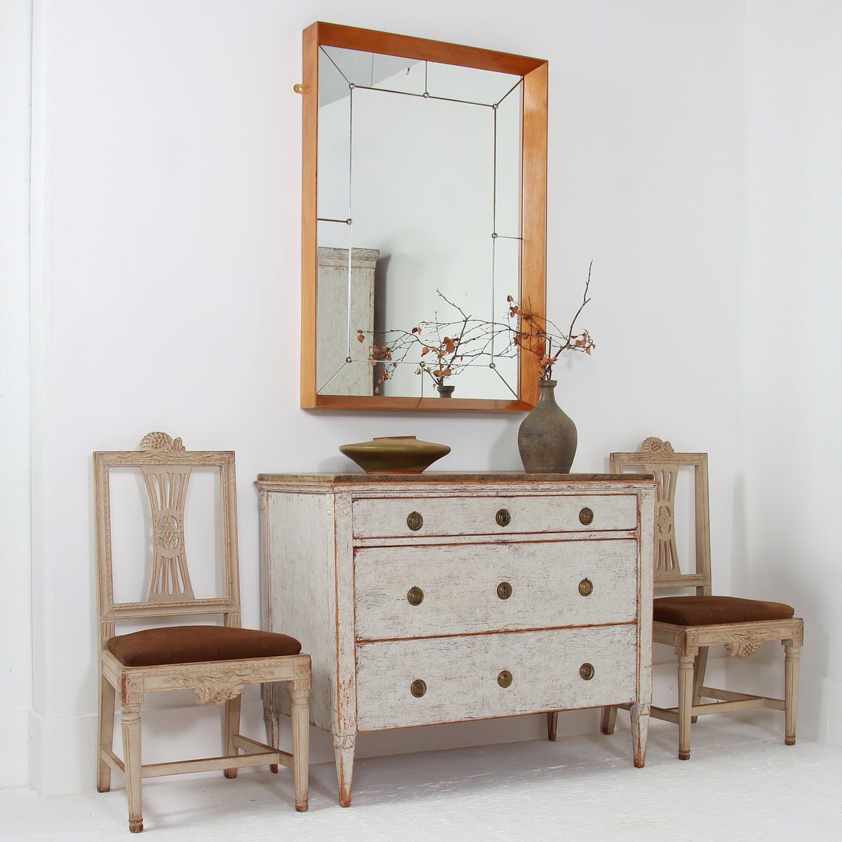 Elegant Swedish Large Scale Mid-Century Walnut Wall Mirror