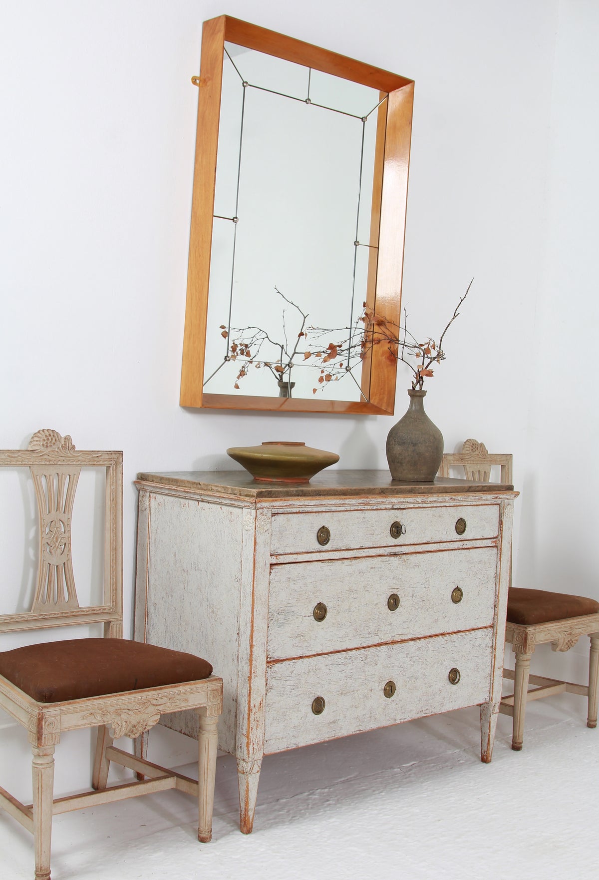 Elegant Swedish Large Scale Mid-Century Walnut Wall Mirror