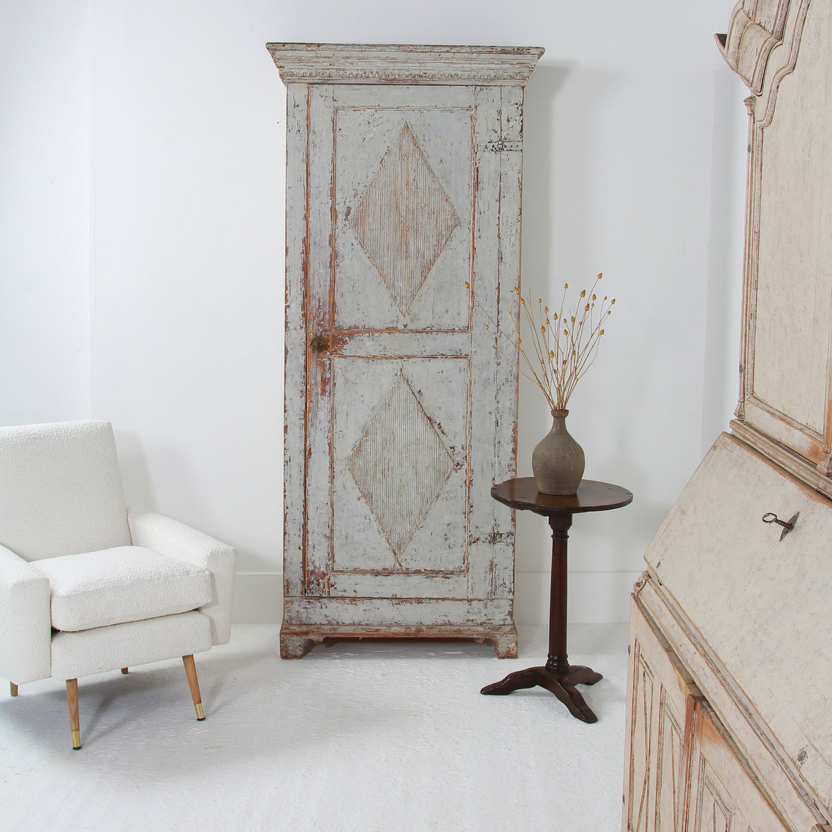 A Rare Swedish 18thC Gustavian Painted Harlequin Cabinet in Original Paint