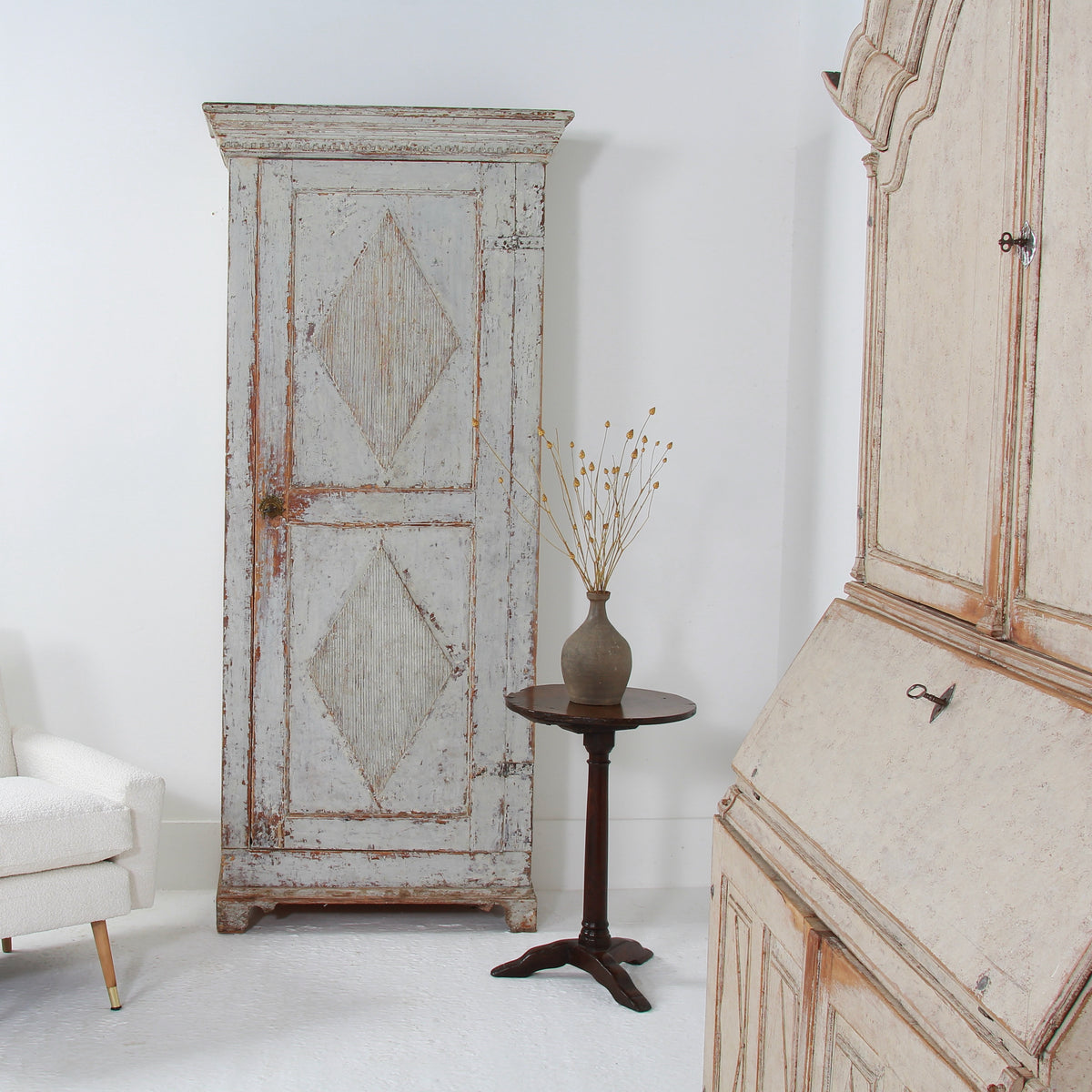 A Rare Swedish 18thC Gustavian Painted Harlequin Cabinet in Original Paint