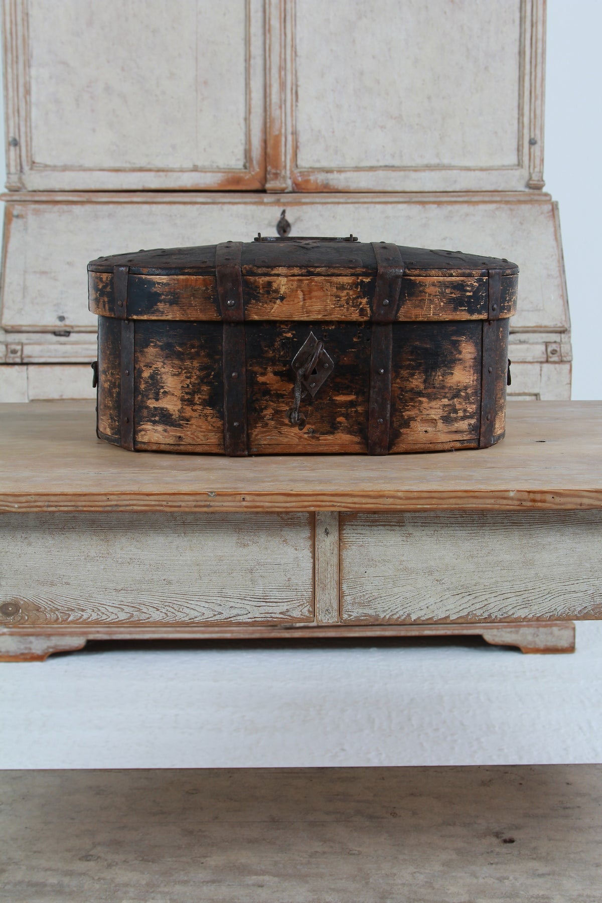 A wonderful Rare Relic Swedish 18THC Iron Bound Bentwood Box