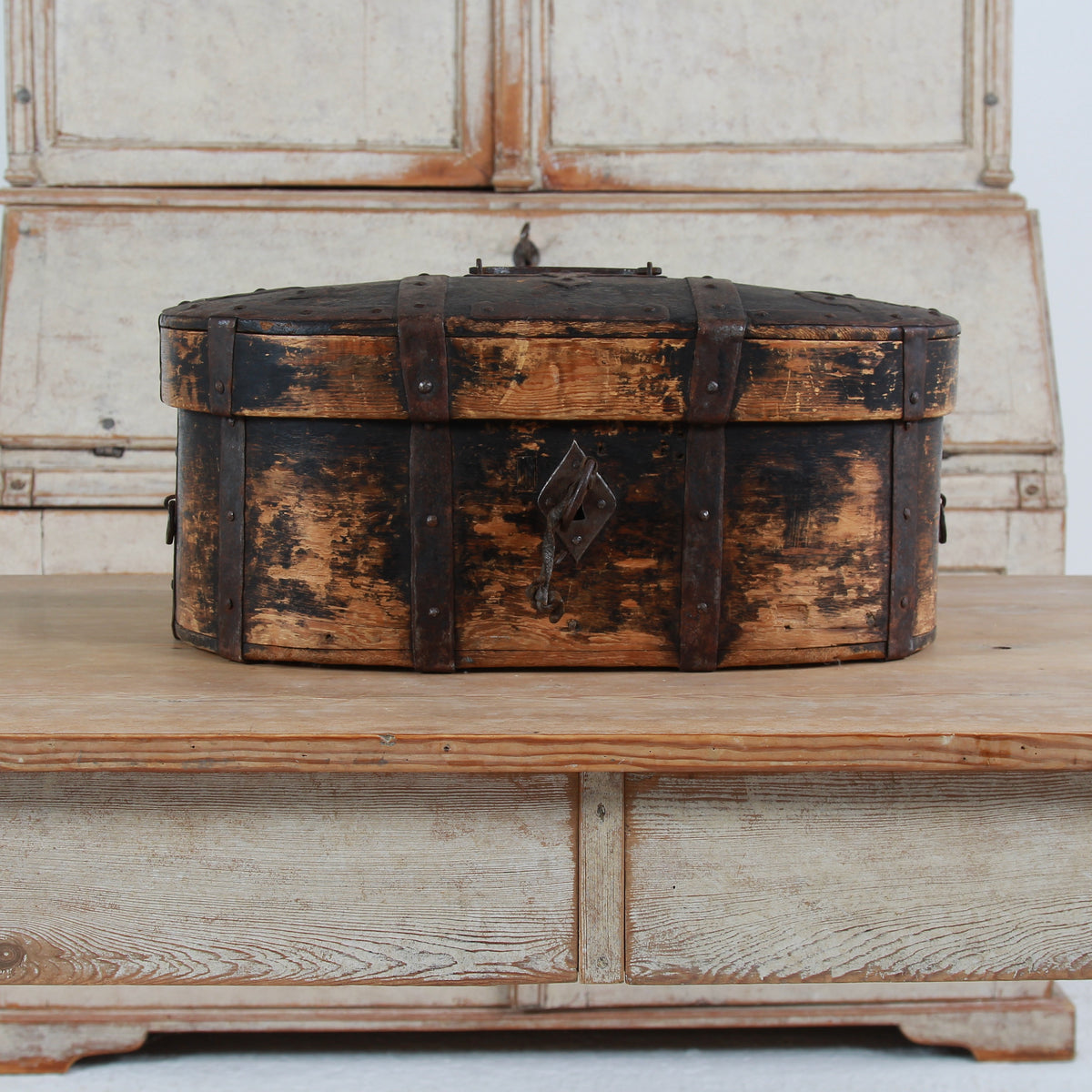 A wonderful Rare Relic Swedish 18THC Iron Bound Bentwood Box