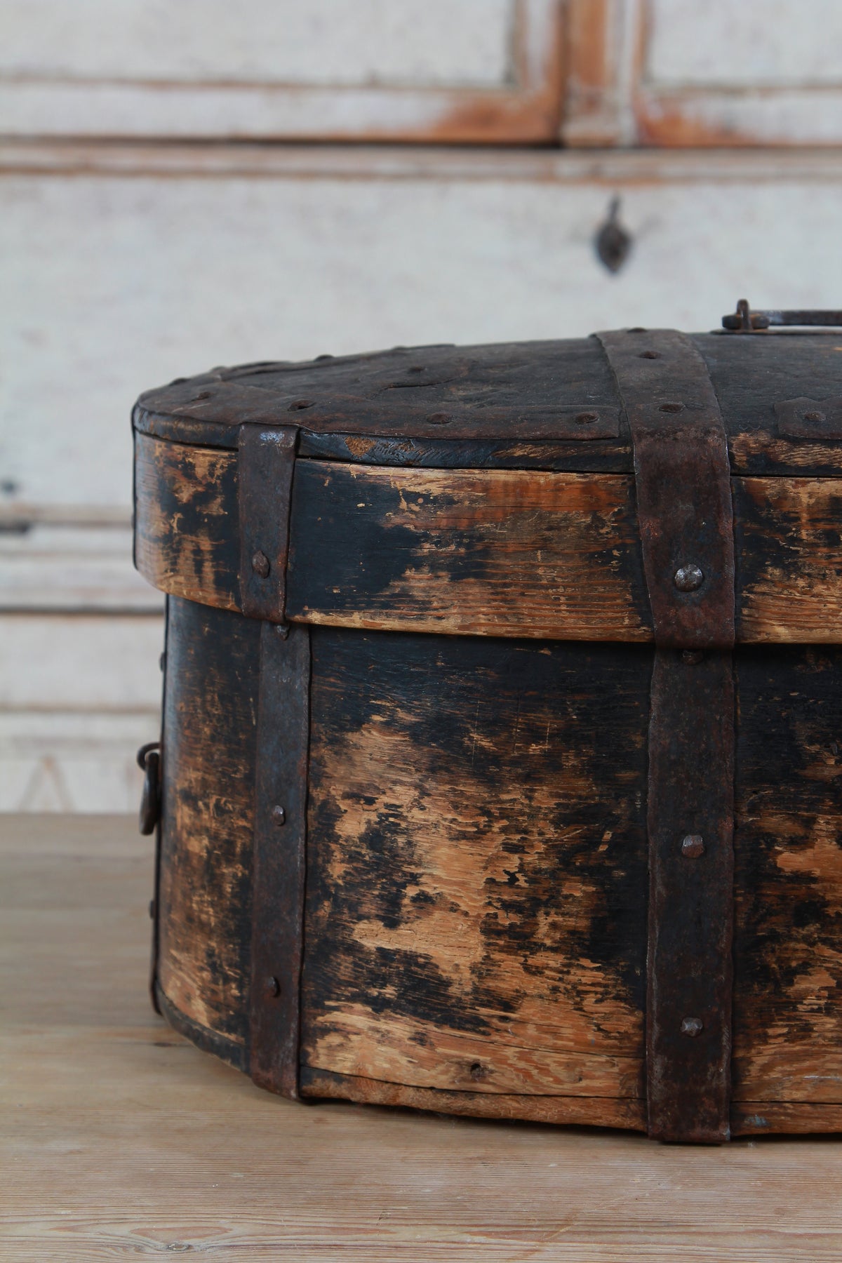 A wonderful Rare Relic Swedish 18THC Iron Bound Bentwood Box