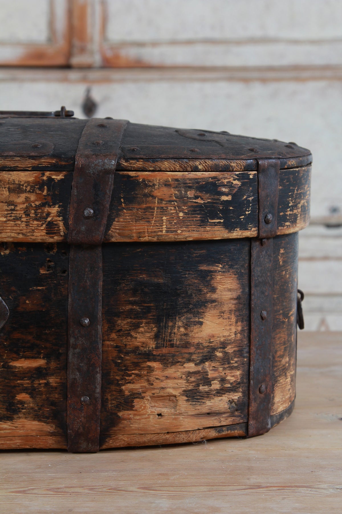 A wonderful Rare Relic Swedish 18THC Iron Bound Bentwood Box